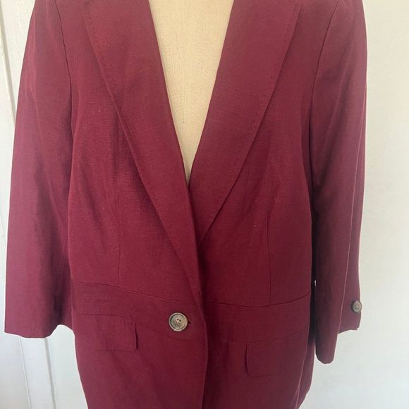 Talbots blazer burgundy linen blend womens sz 12W - Picture 8 of 11